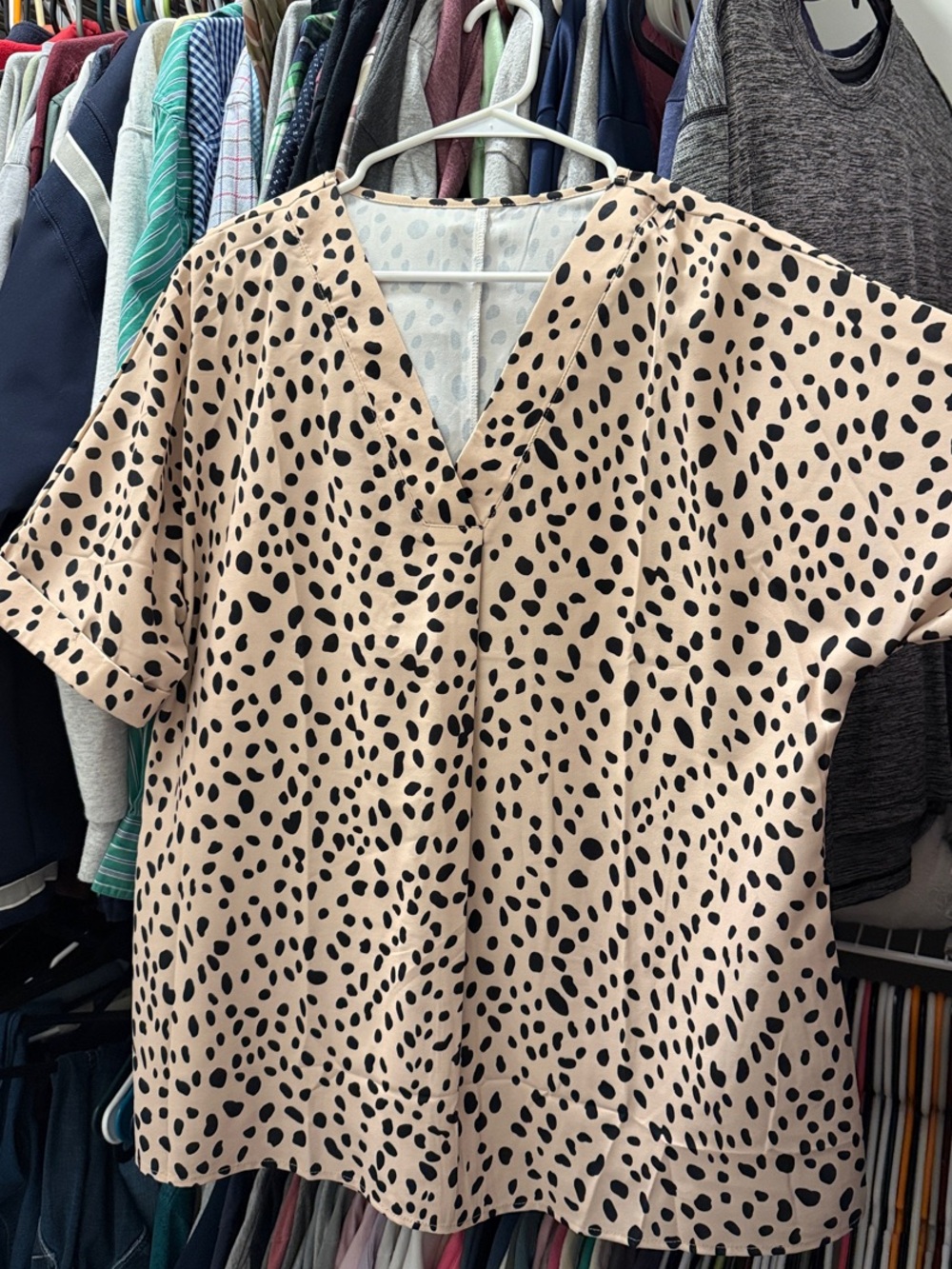 Women's Beige Dalmatian Print V-Neck Top